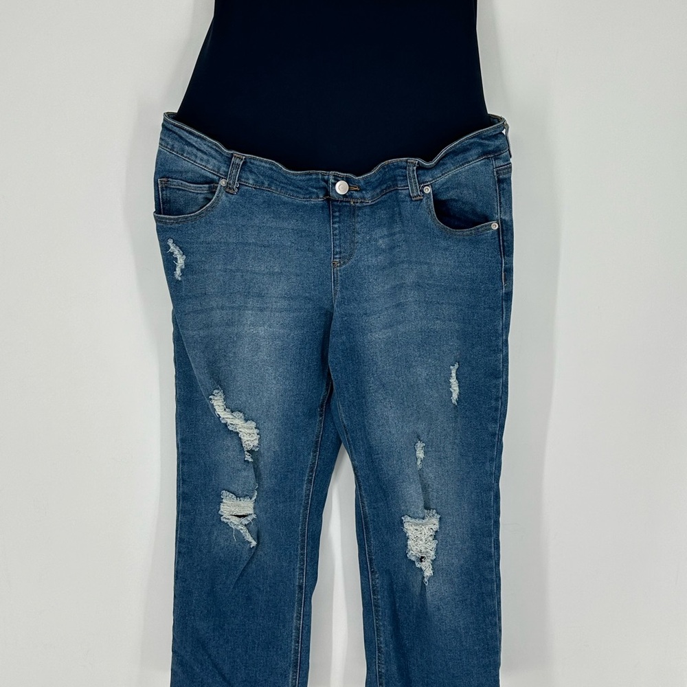 Time And Tru Maternity Bootcut Jeans Women's Sz XL 16-18 Distressed Cuffed X4